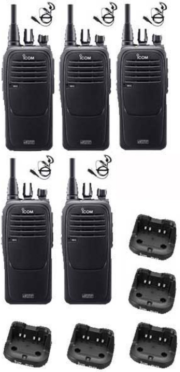 Set van 5 Icom IC-F29DR3 Digitaal portofoons met G-shape headsets
