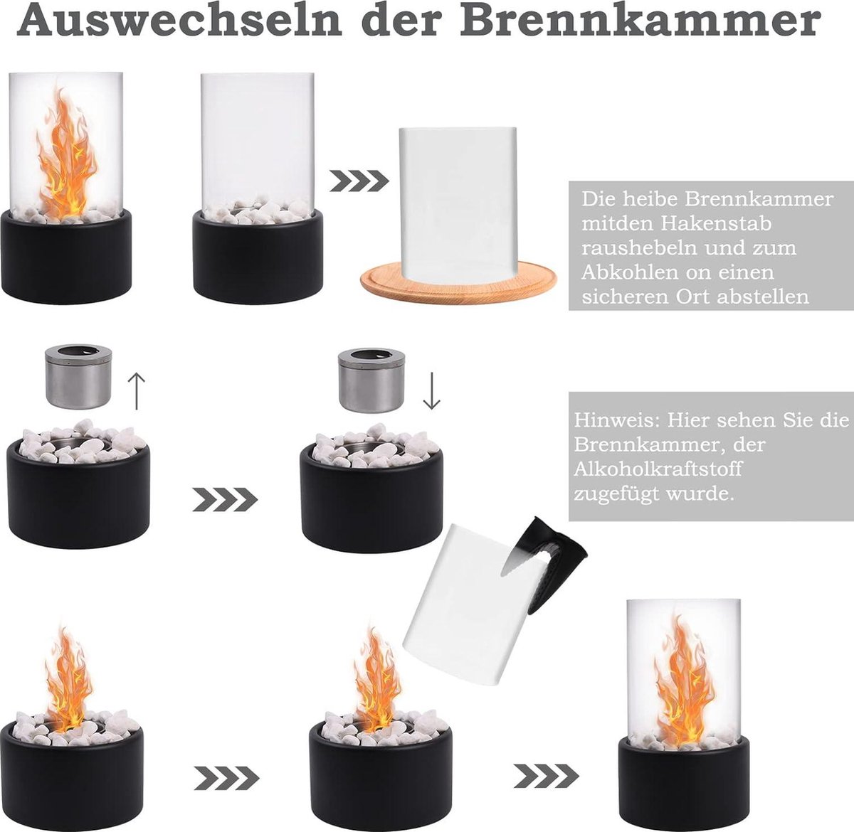 Brûleur Double Combustion Cheminée Bioéthanol Pazaka - Feu De Table Design Noir Pour Intérieur/Extérieur - 2 Brûleurs Pierres Décoratives Feu éthanol Intérieur