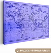 Wereldkaart avec courbes magnétiques et nuances violettes Toile 60x40 cm - Tirage photo sur toile (Décoration murale salon / chambre)