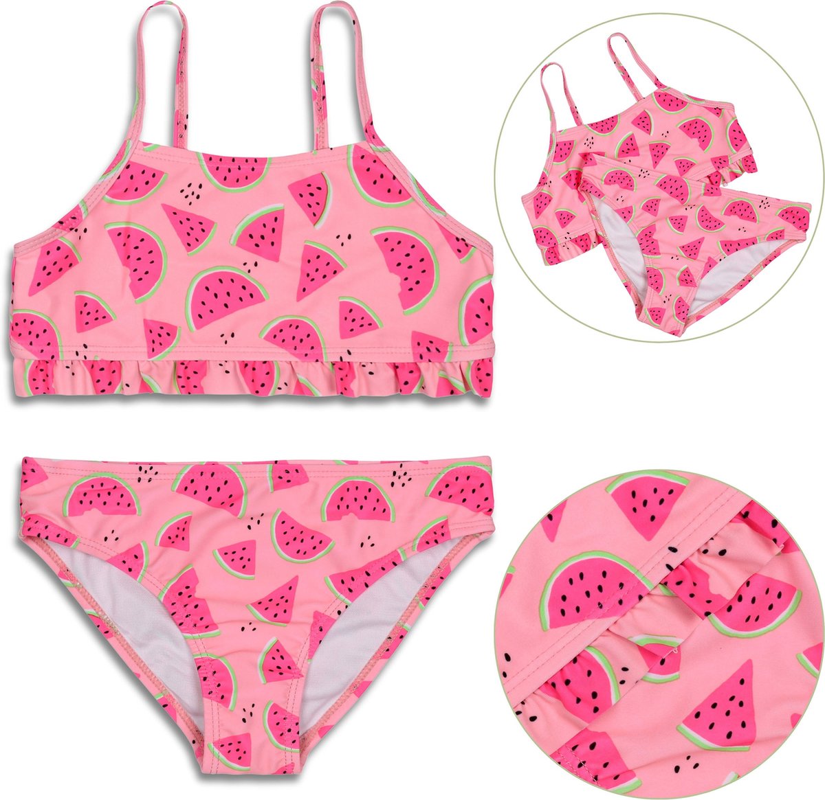 Tweedelige roze meisjesbikini met watermeloenmotief, OEKO-TEX