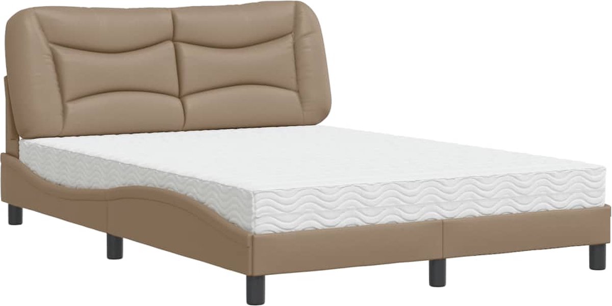 vidaXL - Bed - met - matras - "Hvar" - kunstleer - cappuccinokleurig - 140x190 - cm