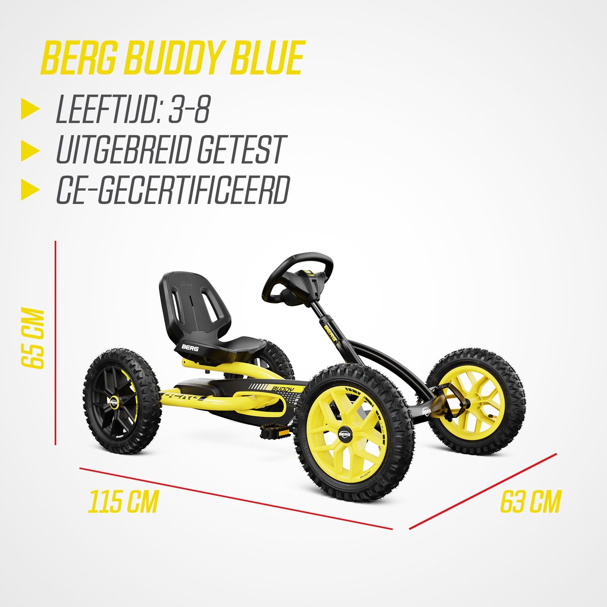 BERG Buddy Cross Yellow Skelter - 3+ Jaar - All Terrain Luchtbanden - Verstelbare Stoel - inclusief Soundbox - Vrijloopautomaat - Zwart/Geel — afbeelding 4