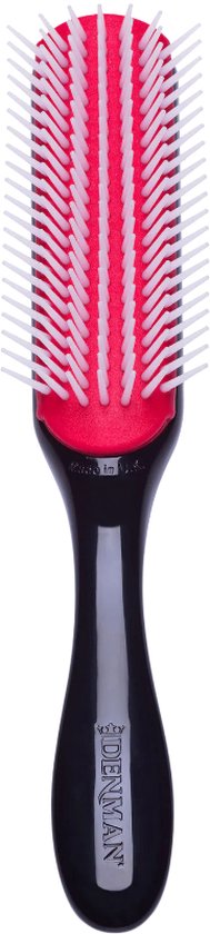 Denman Hairbrush D3, manche noir, coussin en caoutchouc rouge, 7 rangées