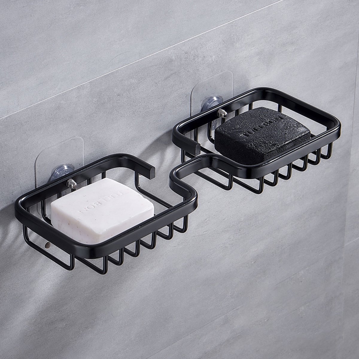 Zeephouder 2 Stuks Zeepbakje Zeeprekje Douche Badkamer Zwart-Zelfklevende-Ruimte aluminium
