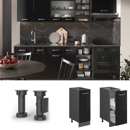 Vicco Armoire à pharmacie R- Line, Zwart brillant/Anthracite, 30 cm, WB Anthracite