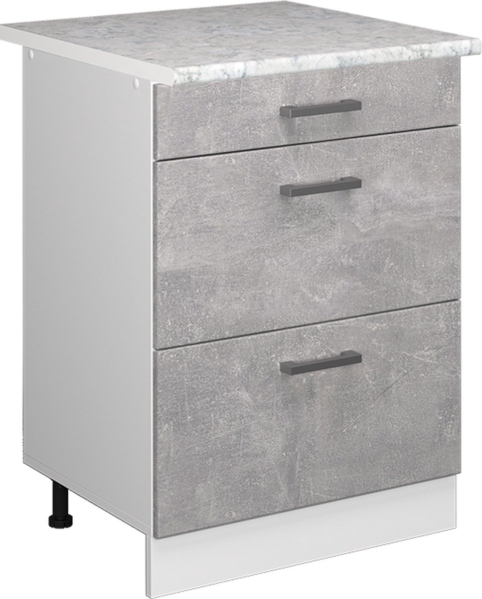Vicco R-Line Keukenonderkast – 60 cm met laden, met marmeren werkblad Beton