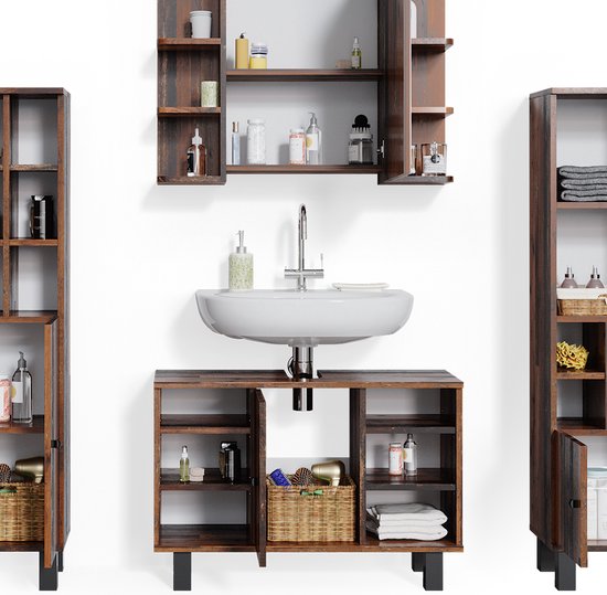 Armoire Haute Fynn Vicco 190 Cm Chêne Vert Pour Salle De Bain Ou Rangement