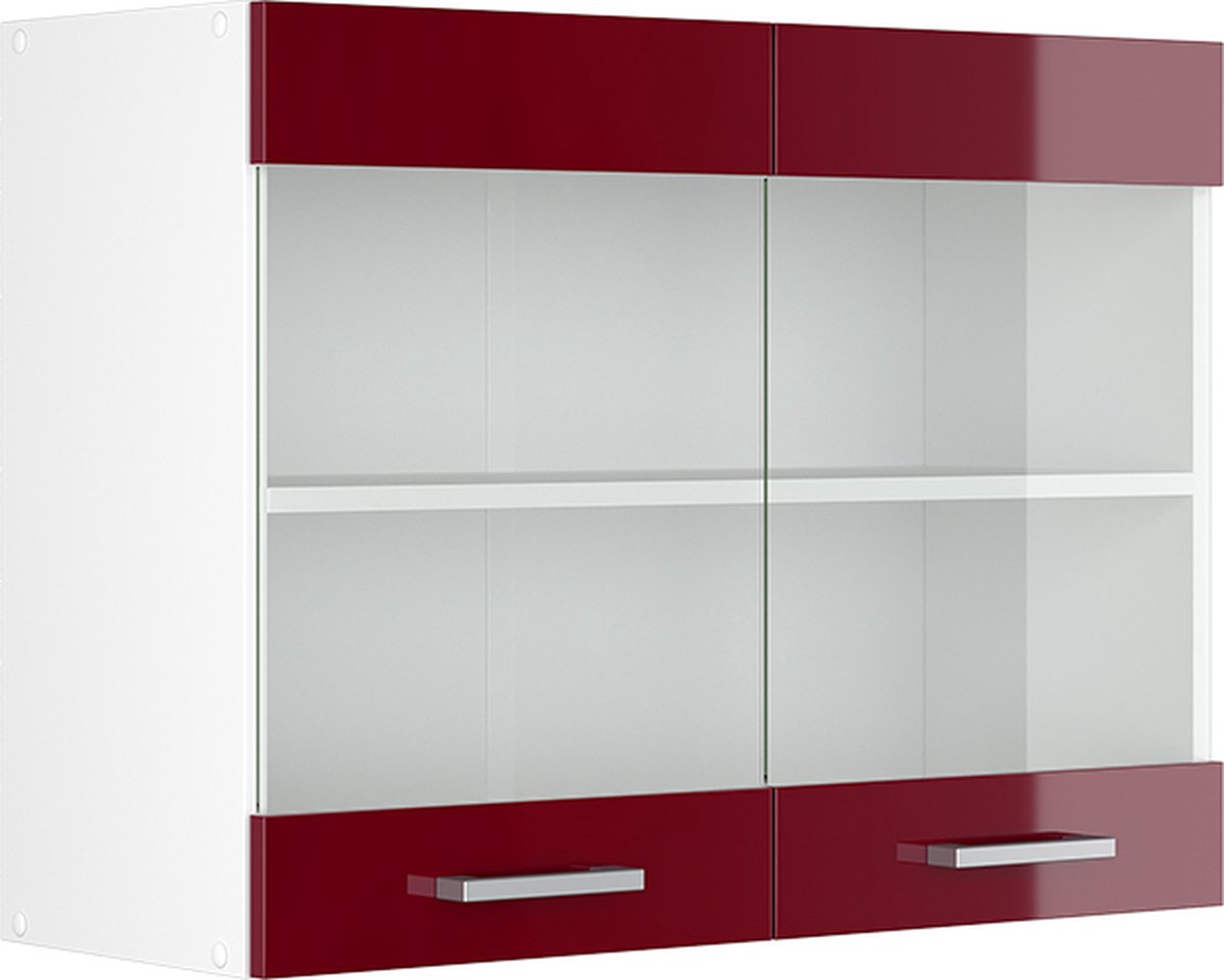 Vicco R-Line Glazen keukenkast – 80 cm Rode hoogglans Rode hoogglans/Wit