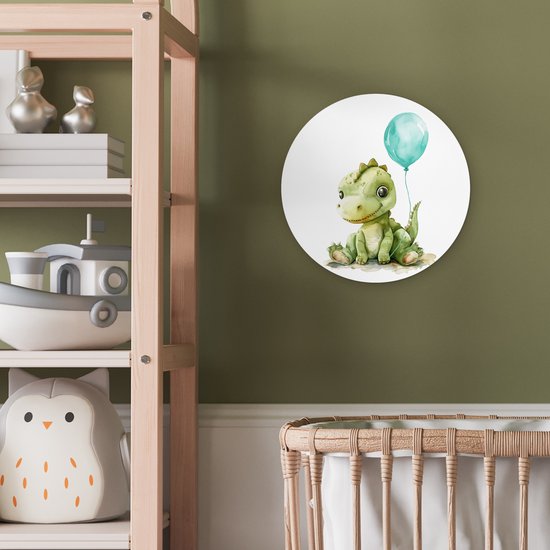 WallCircle® Wandcirkel 30x30 cm - Muurcirkel Draak - Baby dier - Blauwe ballon - Muurdecoratie babykamer - Wanddecoratie kinderkamer - Kamer decoratie voor jongens en meisjes - Baby accessoires - Ronde schilderijen