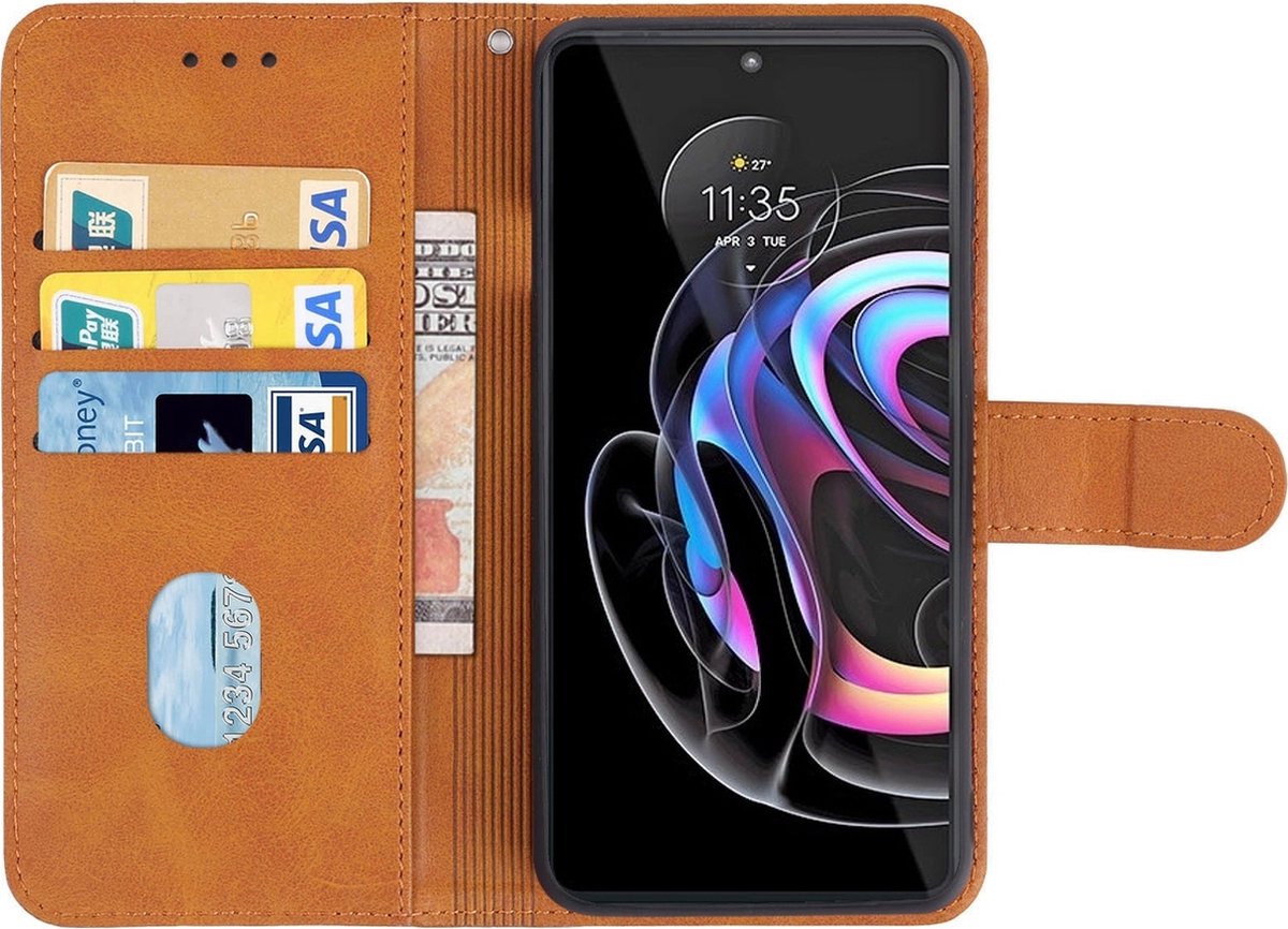 Mobigear Telefoonhoesje geschikt voor Motorola Edge 30 Ultra Hoesje | Mobigear Wallet 3 Bookcase Portemonnee | Pasjeshouder voor 3 Pasjes | Telefoonhoesje voor Pinpas / OV Kaart / Rijbewijs - Bruin