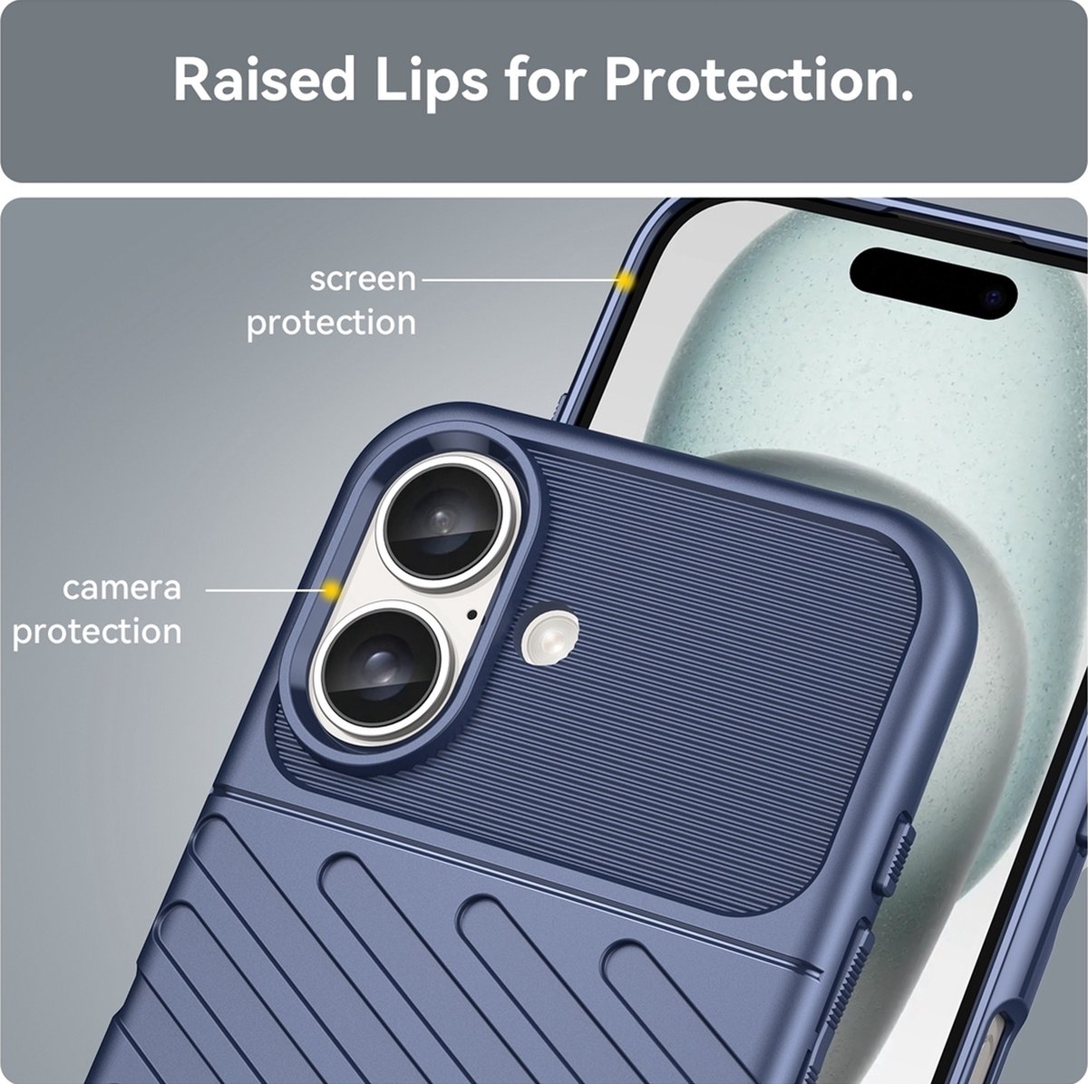 Mobigear Hoesje geschikt voor Apple iPhone 16 Telefoonhoesje Flexibel TPU | Mobigear Groove Backcover | iPhone 16 Case | Back Cover - Blauw