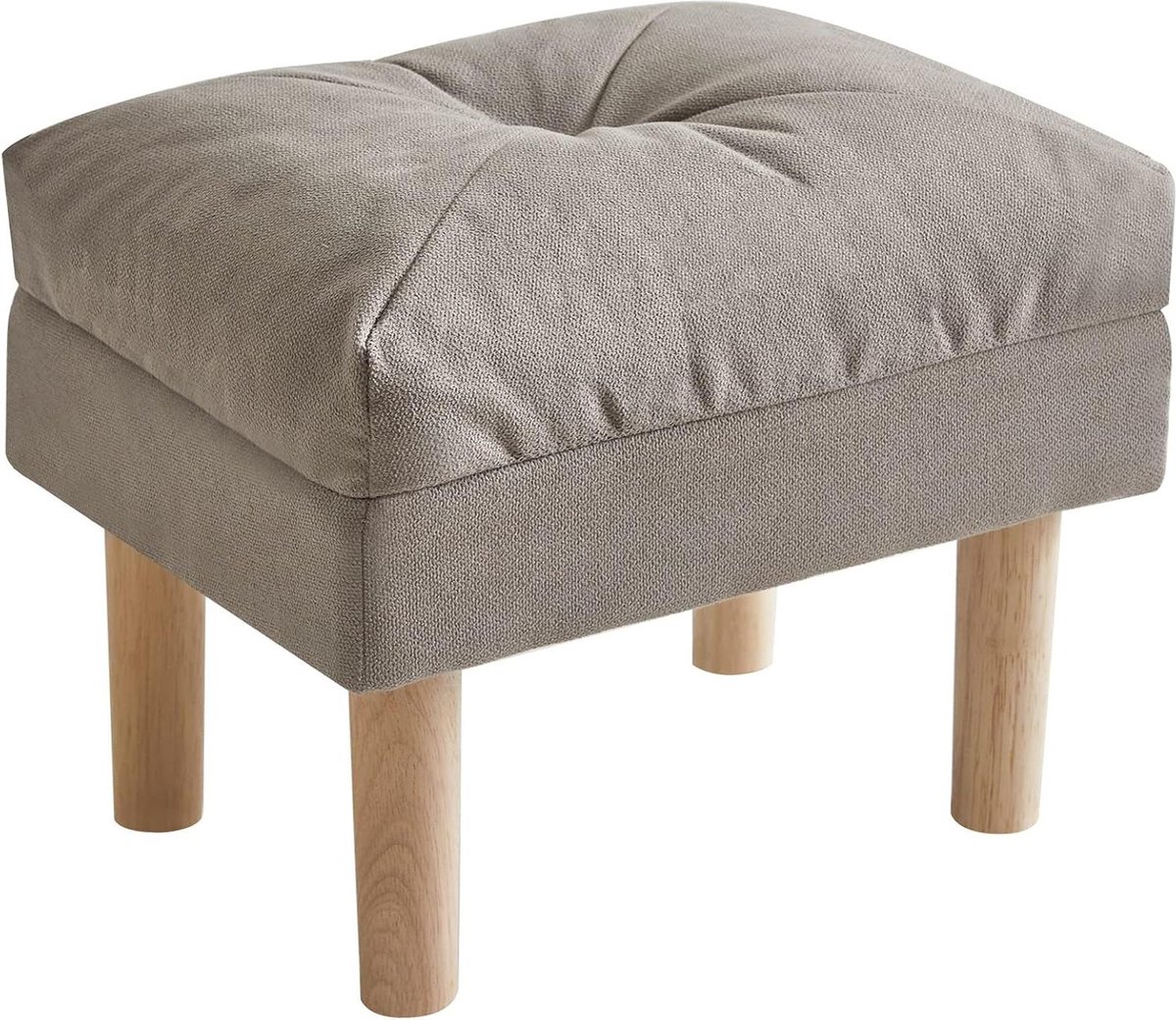 Kleine Ottomaanse Zitzak Stoel Gecapitonneerde Zitting Spons Voetsteun Lage Houten Kruk Slaapkamer Woonkamer Grijs HBD023G