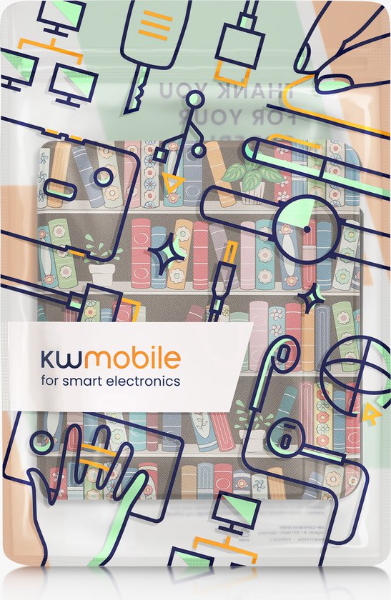 kwmobile e-reader hoesje geschikt voor Kobo Libra Colour hoes - E reader flip case met magnetische sluiting - Ereader cover - Zomerse bibliotheek design in blauw / groen / roze van Merkloos — afbeelding 4