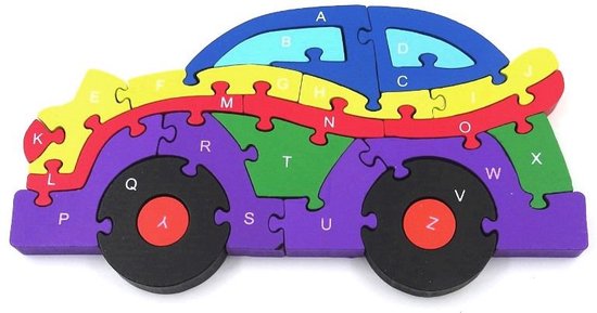 Foto: Houten montessori puzzel auto letters alfabet 26 stukjes legpuzzel educatief vanaf 3 jaar educatief sensorisch montessori speelgoed peuters kleuters snoezelen sensorische stimulatie houten puzzel