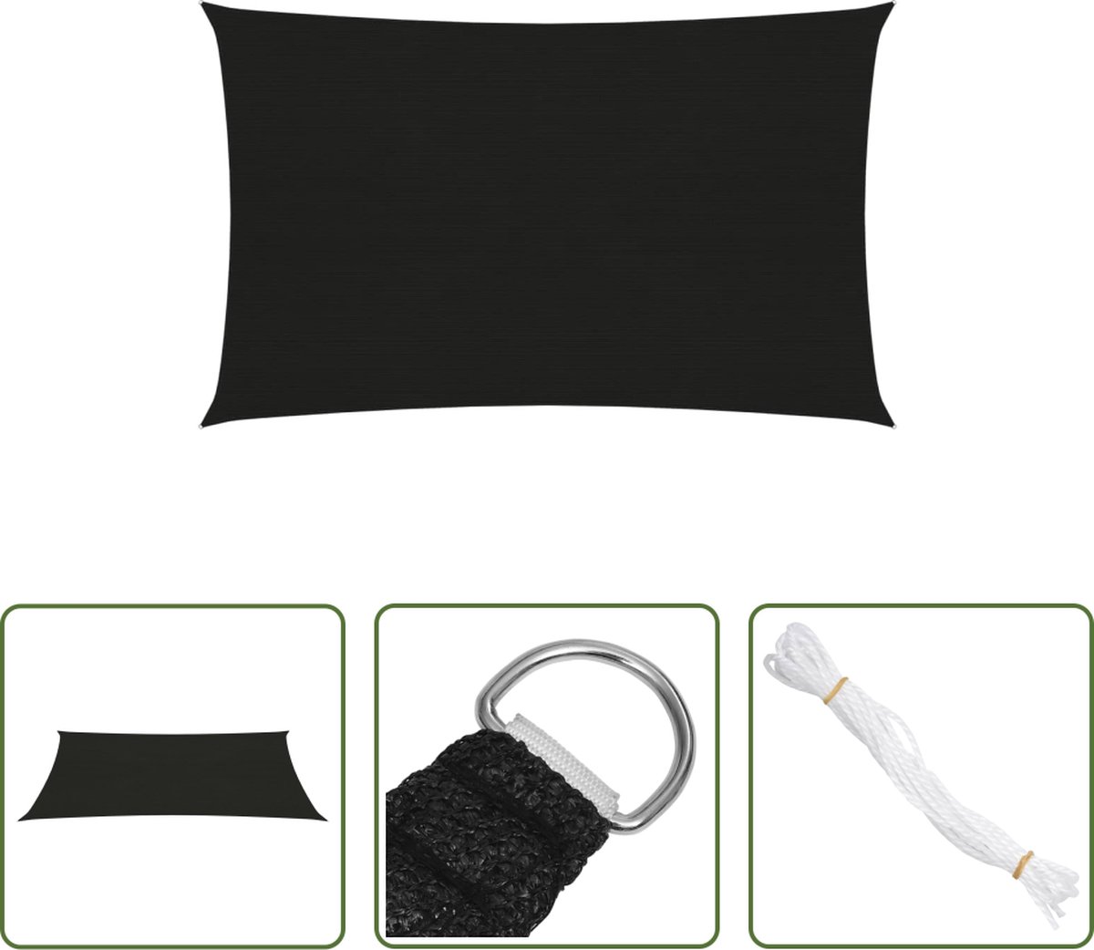 Zwarte HDPE zonnezeil van The Living Store, afmetingen 2x4,5 m, ideaal voor schaduw in de tuin.