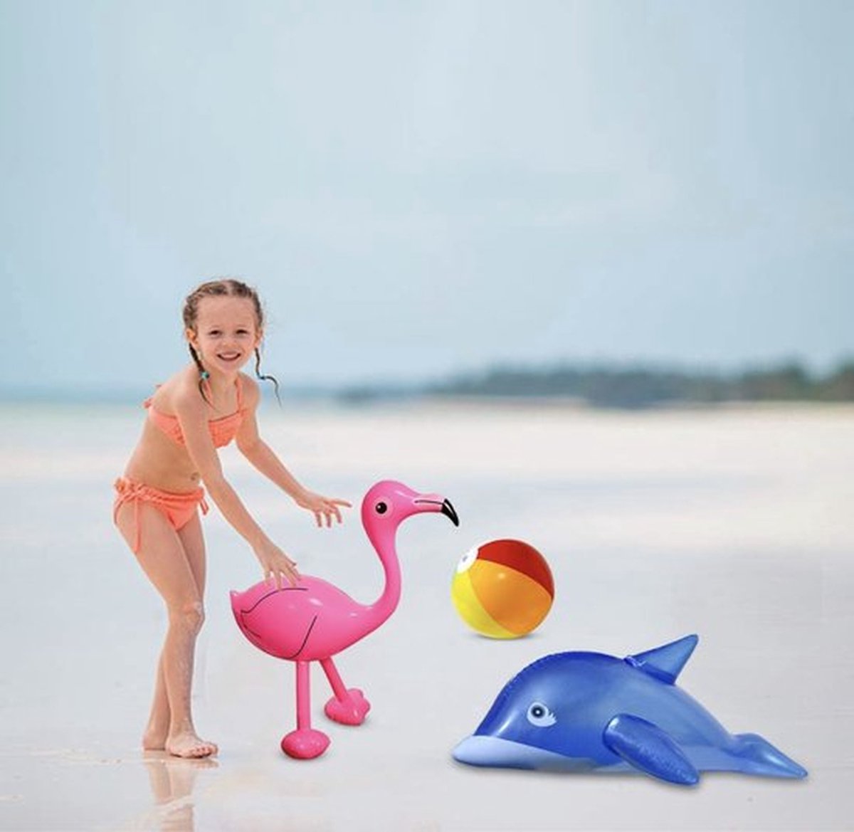 Yetech 9PCS Kit Gonflables Plage - Palmiers, Flamingo, Pastèque, Dauphin, Perroquet Et Balles Pour Fêtes D'Été