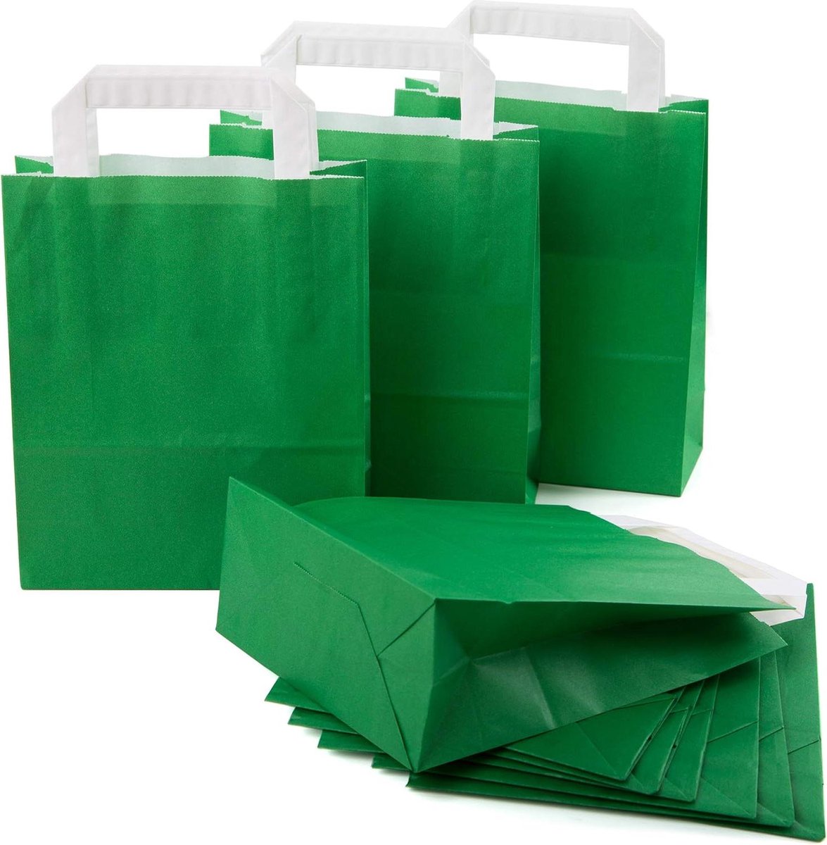 Kleine Groen Donkergroen Papieren Zak Geschenktasjes - 50 Stuks - Handvat - 18x8x22 - Draagtassen - Geschenk Verpakking