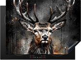 KitchenYeah® Protection plaque induction 65x50 cm - Cerf - Animal - Peinture - Noir - Protege plaque de cuisson - Couvre plaque induction - Protecteur d'induction - Cuisine