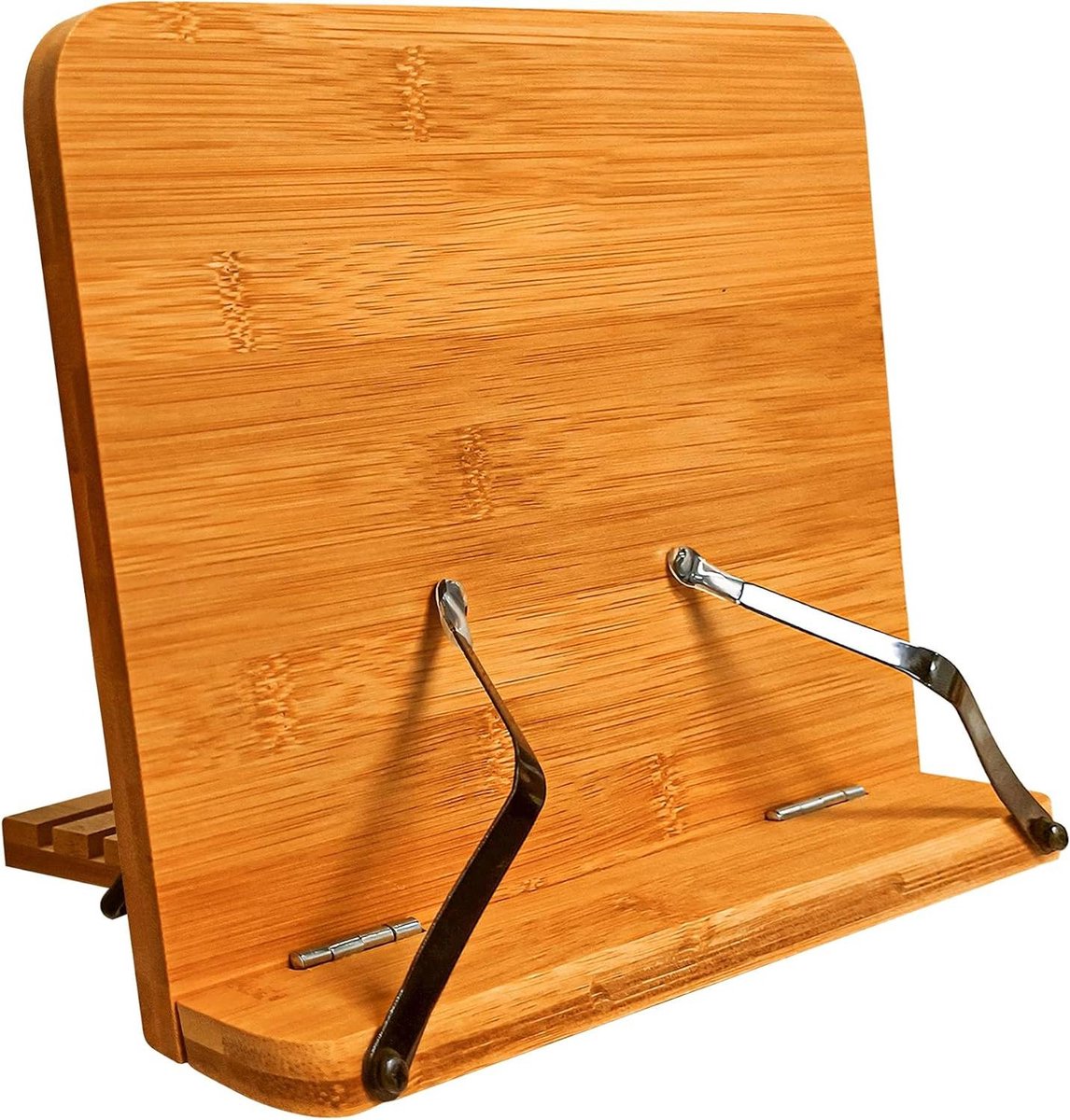 Bamboe Boekenstandaard Receptenboekstandaard met Metalen Paginahouders Kookboeken Houder voor iPad Tablets