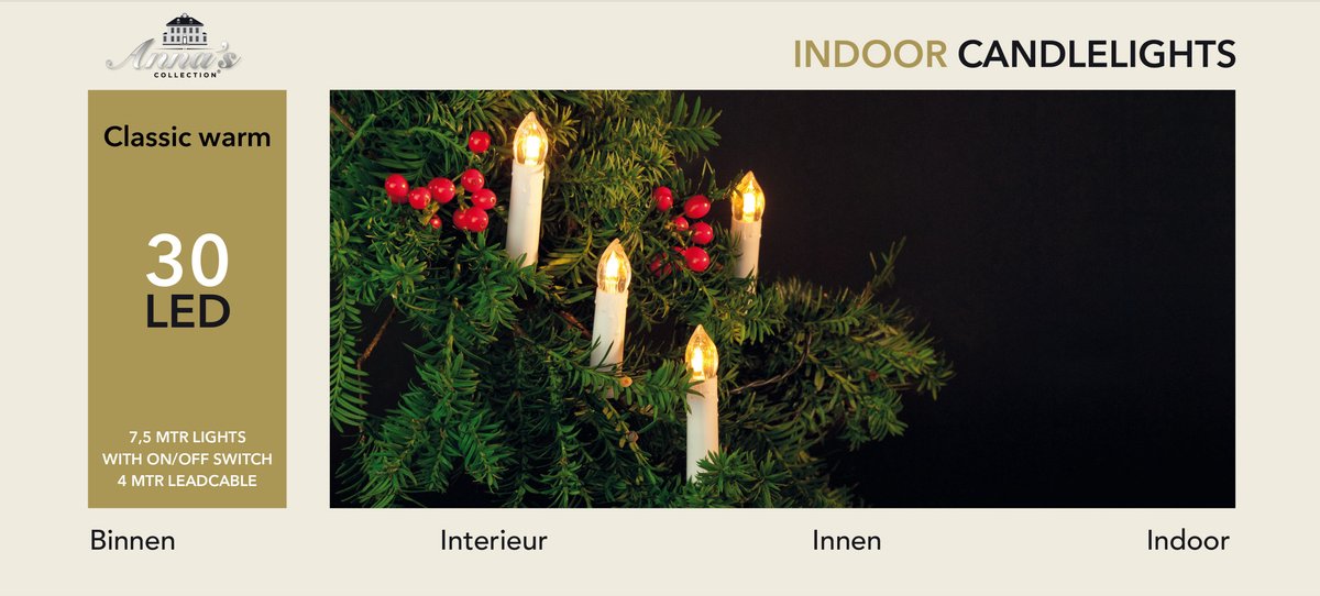 Anna's Collection Kaarsen lichtsnoer - 30 LED kaarsen - 750cm - warm wit -kerstverlichting – foto 3