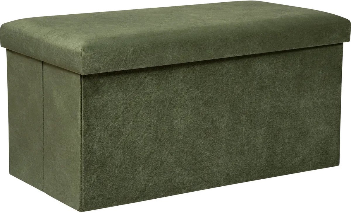 Atmosphera Poef/krukje/hocker Amber - Opvouwbare zit opslag box - fluweel Dennengroen - 76 x 38 x 38 cm