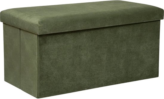 Atmosphera Poef/krukje/hocker Amber - Opvouwbare zit opslag box - fluweel Dennengroen - 76 x 38 x 38 cm - MDF/polyester - 120 liter inhoud