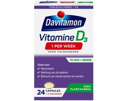 Davitamon Vitamine D - 1 per week - 100% plantaardig - Vegan supplement – Voedingssupplement - 24 capsules