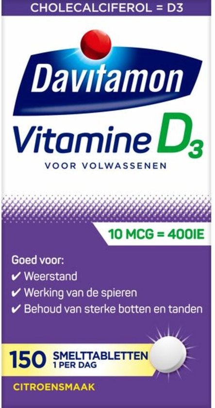 Davitamon Vitamine D Volwassen - vitamine D3 volwassenen - Smelttablet 150 stuks