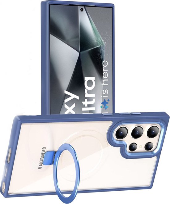 Coque adaptée pour Samsung Galaxy S24 Ultra - avec anneau de support magnétique - Coque arrière Arara - Blauw
