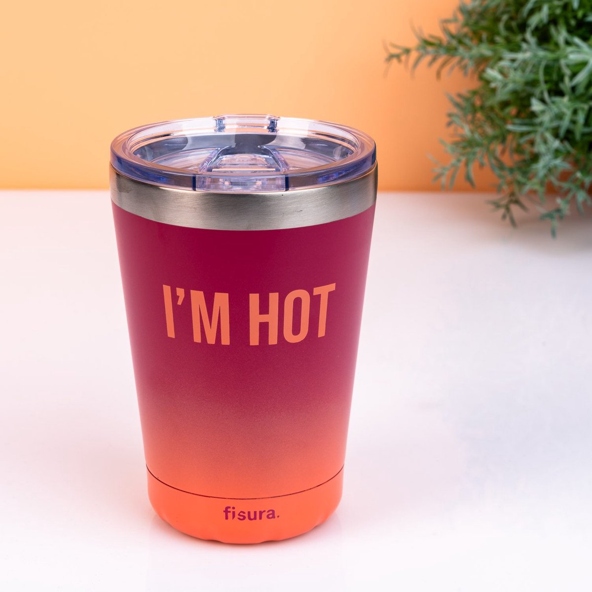 Koffiemok thermosbeker - I'm Hot/rood oranje van Fisura