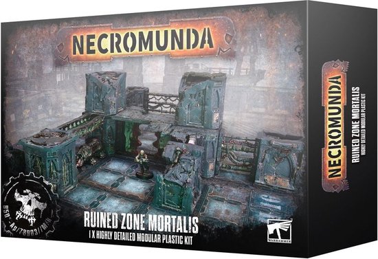Necromunda Ruined Zone Mortalis verpakkingsdoos met gedetailleerde modulaire plastic kit.