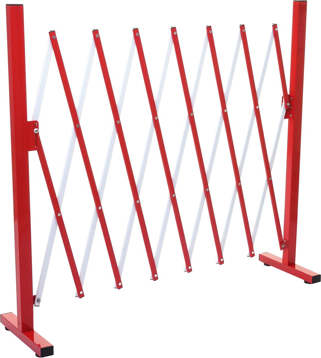Afzetting MCW-B34, schaarhek, uitschuifbaar hekwerk, aluminium rood-wit ~ hoogte 103 cm, breedte 28-200 cm