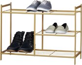 SANDRA metaal schoenenrek - 3 etages - 8 paar opbergsysteem schoenen - HBD 505x70x26cm - honingkleur