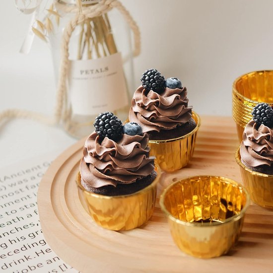 Emballages de cupcakes métalliques Goud, 200 pièces, moules à pâtisserie sans graisse pour anniversaire et mariage, doublures de gâteaux allant au four