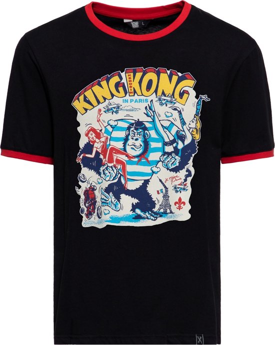 King Kerosin T-Shirt Vintage Ringer ''Paris'' KKU41056 Black-XL