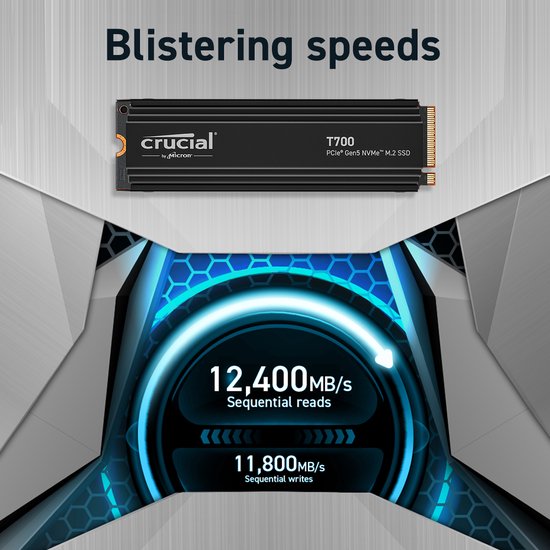 Crucial T700 PCIe 5.0 NVMe SSD - 2TB opslag - 12.400 MB/s