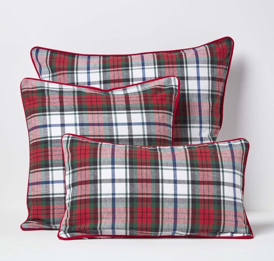 Homescapes Housse de coussin à carreaux écossais Rouge et Vert, 45 x 45 cm
