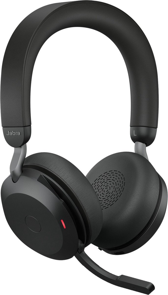 Jabra Evolve2 75 USB C Draadloze Office Headset met oplaadstandaard Zwart