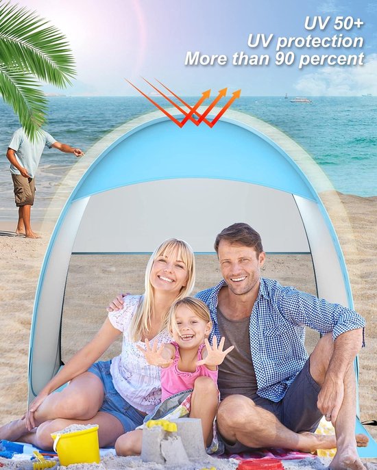 Pop-up strandtent voor 3-4 personen, strandschelptent voor baby's, uv-bescherming, draagbaar, extra licht, strandtent, voor familie, strand, camping, wandeltochten, tuin, barbecuefeest