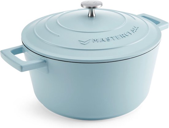 MasterClass Braadpan Met Deksel, Medium 4L/24 cm, Lichtgewicht Gegoten Aluminium, Inductie Kookplaat En Oven Veilig, Hemelsblauw
