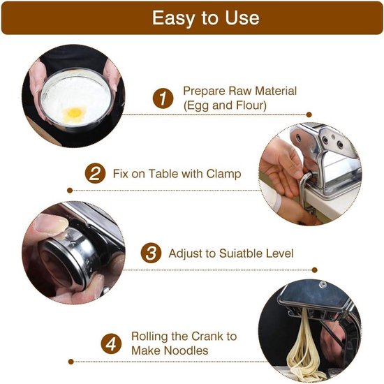 Pastamachine van roestvrij staal - handmatige pastamachine voor spaghetti tagliatelle fettuccine - 3-in-1 maker pasta roller — afbeelding 5
