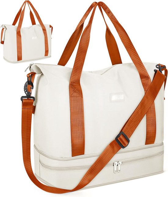 Lekespring Reistas voor dames, 50 l, weekendtas voor dames, dubbel, met apart waterdicht vak, met 1 toilettas en 2 schoenenhoesjes, Gestreept, 50L FR, Stripped