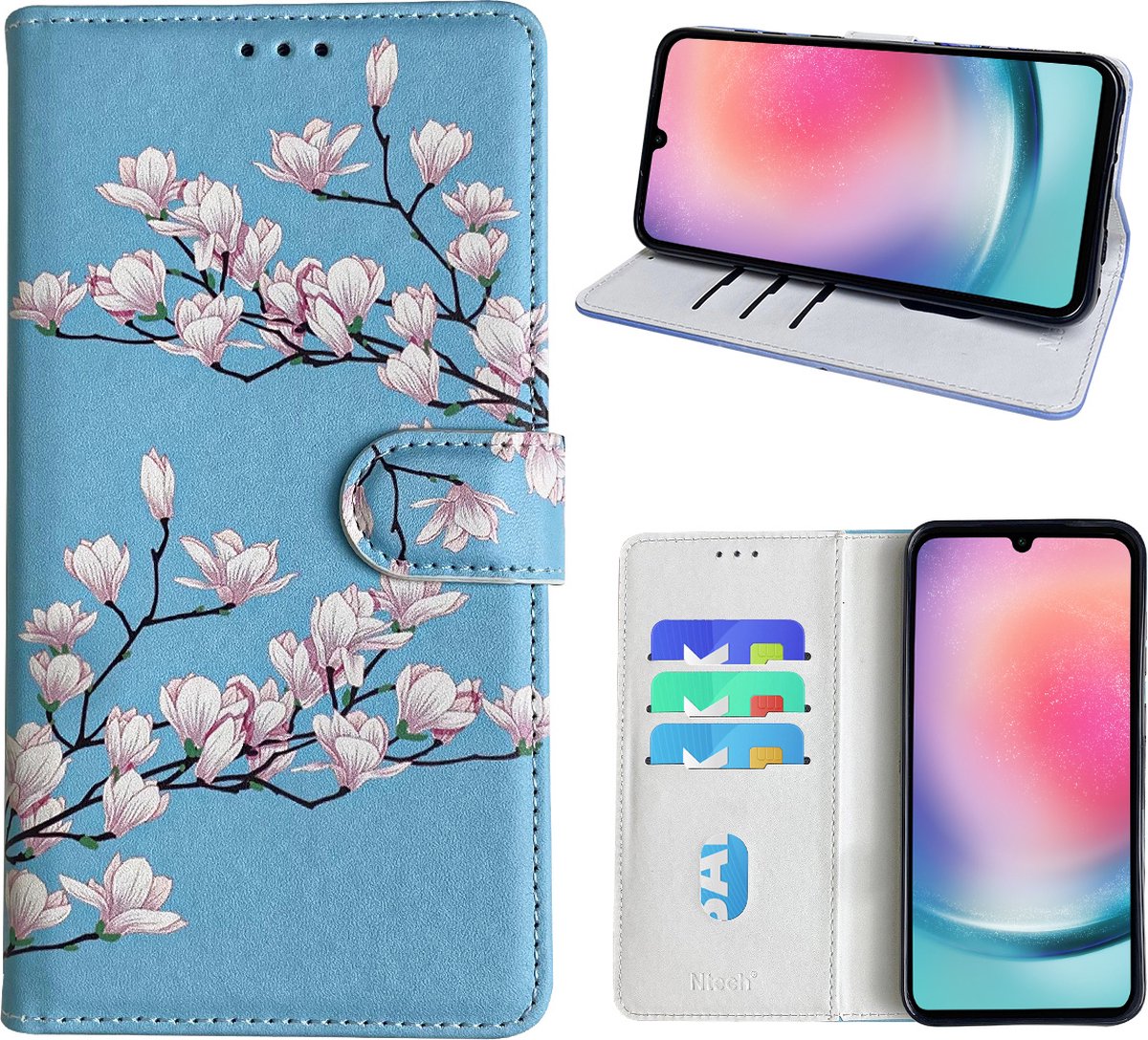 Hoesje geschikt voor Samsung Galaxy A24 Bookcase met blossom bloemen print