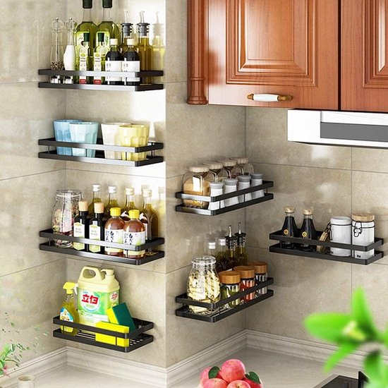 ManGotree Kruidenrek aan de Wand, Stevige Kruiden Organisator, Ruimtebesparend Hangend Kruidenrek, Aan de Wand Opbergrek Organisator voor Keuken, Woonkamer, Badkamer (Zwart ManGotree Kruidenrek aan de Wand, Stevige Kruiden Organisator, Ruimtebesparend Hangend Kruidenrek, Aan de Wand Opbergrek Organisator voor Keuken, Woonkamer, Badkamer (Zwart