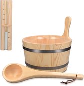 Complete set sauna accessories - Sauna bucket pouring spoon hourglass - Casting set incl bucket - Diameter 275 cm - Pine wood - Relax in style sauna hourglass