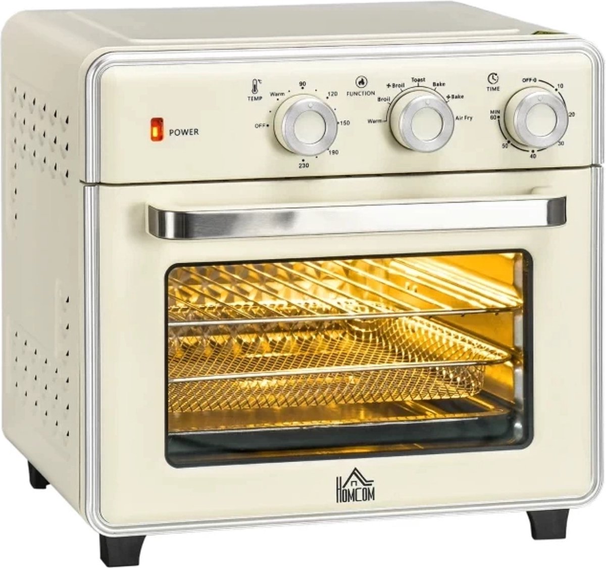 HOMCOM mini oven - staal/kunststof/glas - 36x37,7x34,5 cm - crèmewit