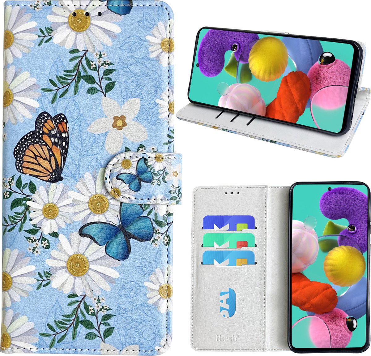 Hoesje geschikt voor Samsung Galaxy A51 Bookcase met Bloemen vlinder print