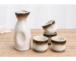 Fine Asianliving Sake Set Giftbox Wit Handgemaakt - Hotaru Set/5 Japanse Sake Set Sake Servies Sakefles Sake kopjes