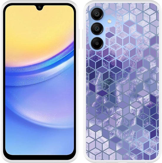 Foto: Cazy hoesje geschikt voor samsung galaxy a15 a15 5g paars hexagon marmer