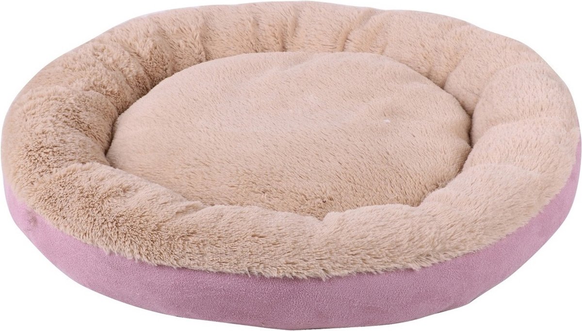 Dogi Hondenmand/hondenkussen - roze/beige - dia 54 cm - Huisdieren slaap kussen - rond - dikke warme ondergrond